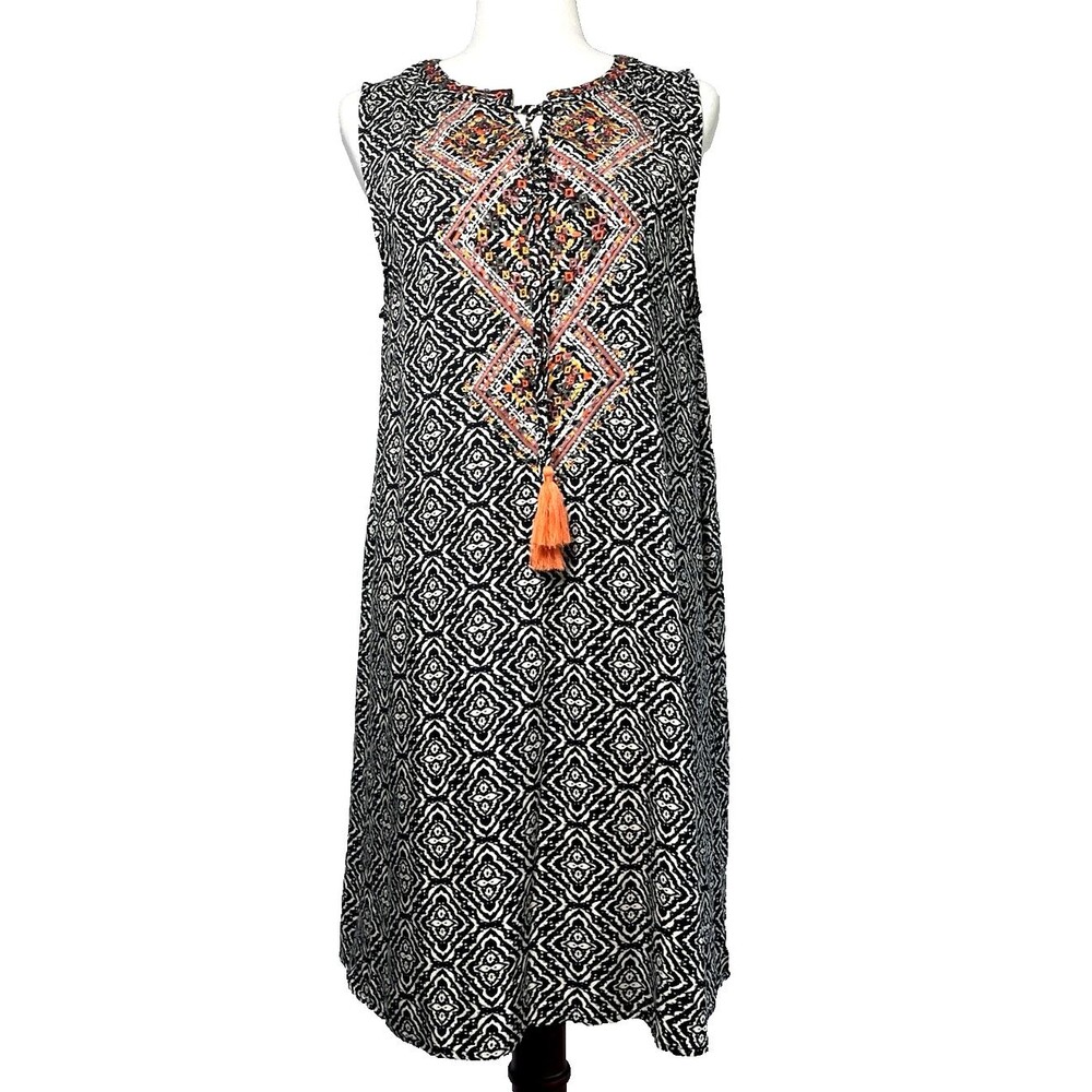 Papillon womens shift dress w/tie tassel embroidered Large cottage summer travel - Picture 2 of 8